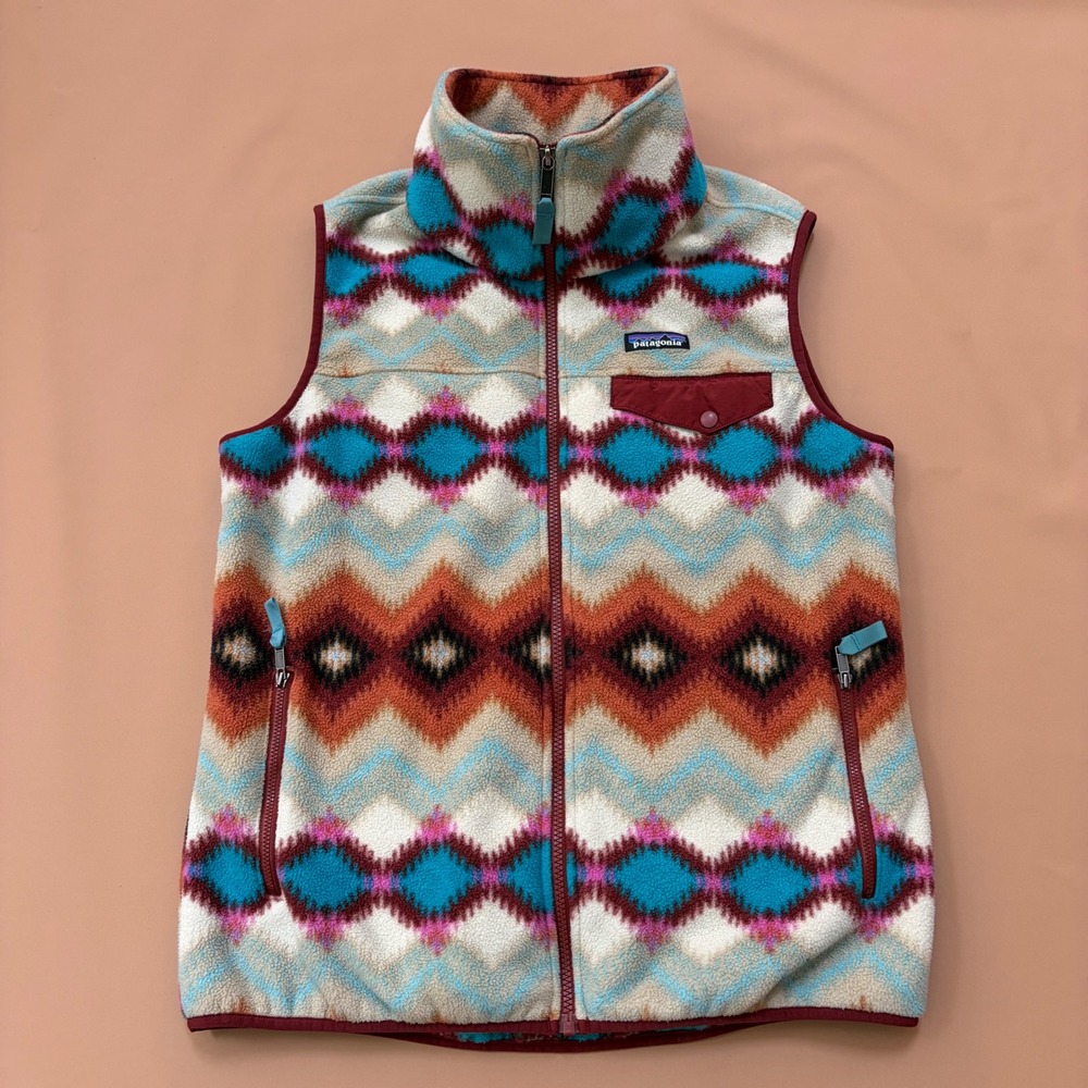 Patagonia Synchilla Fleece Vest Womens Large Aztec Southwest Full Zip Snap T